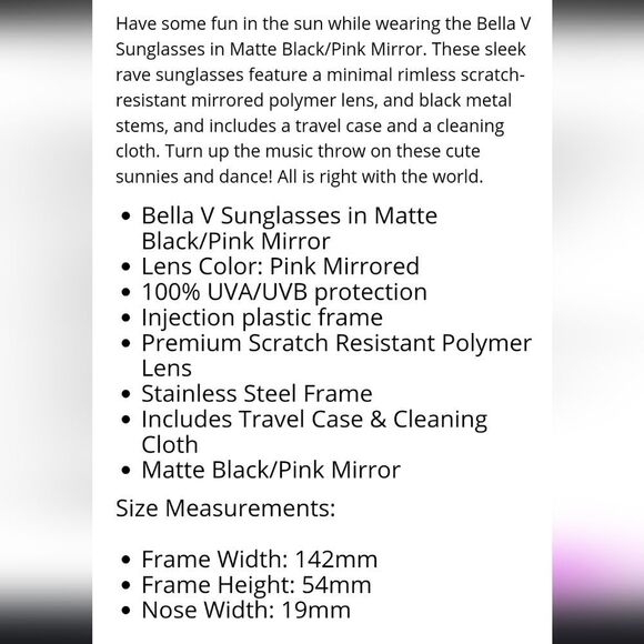 Diff Eyewear Bella-V Sunglasses- Matte Black/Pink Mirrored - Picture 7 of 12